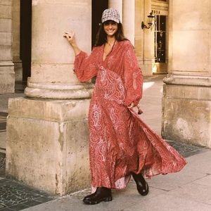 Free People Mirage long sleeve maxi dress paisley size 12 large